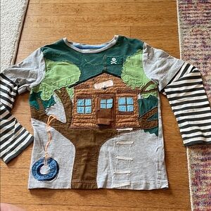Mini Boden Treehouse Adventure Long Sleeve Shirt - Green, Brown, and Gray
